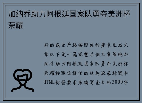 加纳乔助力阿根廷国家队勇夺美洲杯荣耀 加纳乔助力阿根廷国家队勇夺美洲杯荣耀